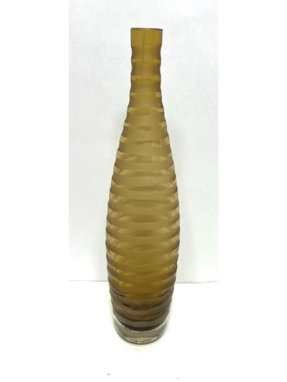 Hand Blown Vintage Etched Striped Amber Honey Brown 12